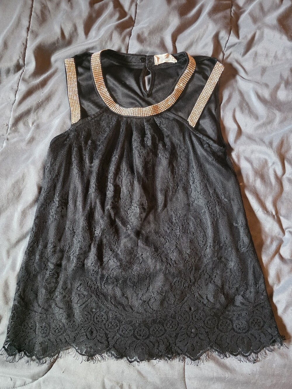 So Nice Black Lace Rhinestone Tank Top – Size M